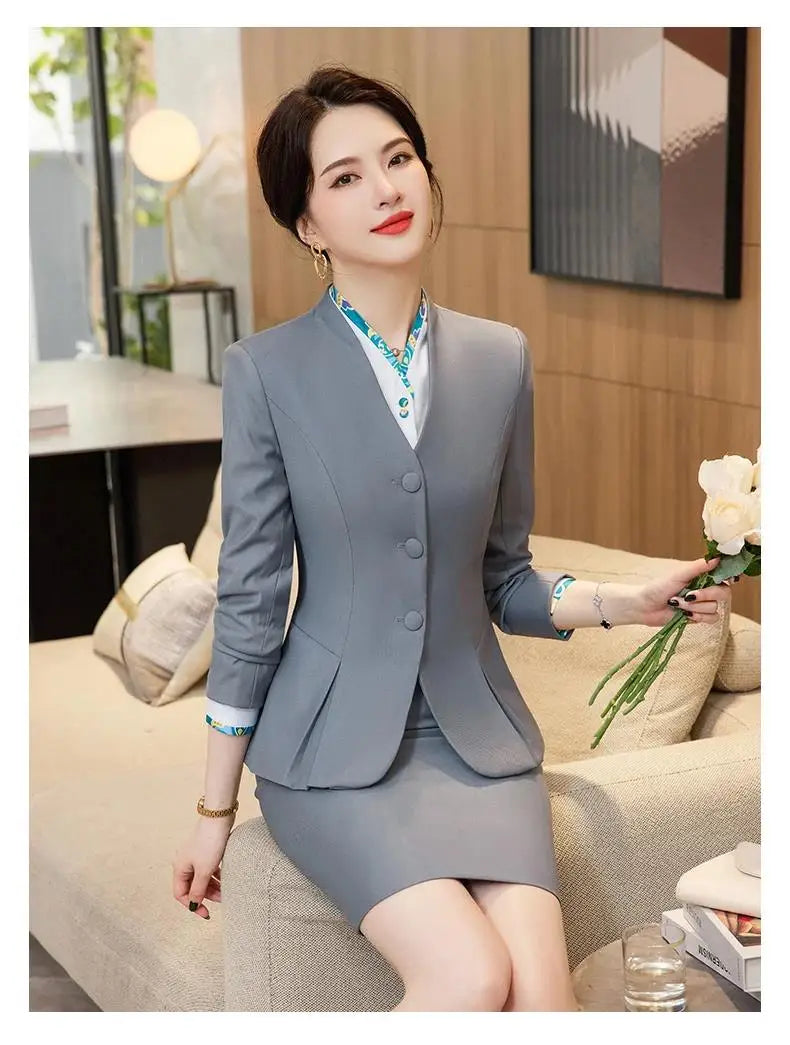 Trajes de falda de negocios para mujer, de primavera, formales, uniformes, blazers femeninos para mujer, conjuntos profesionales para oficina