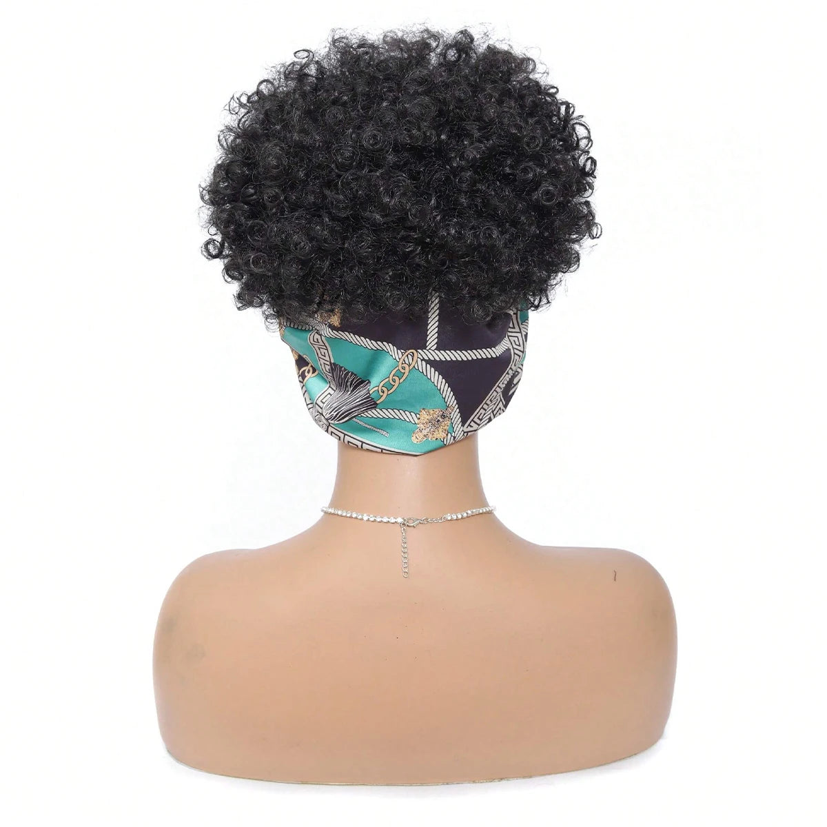 Pelucas de diadema negras para mujer, peluca rizada afro Kinky con pelo corto sintético, pelucas con diadema adjunta y turbante.