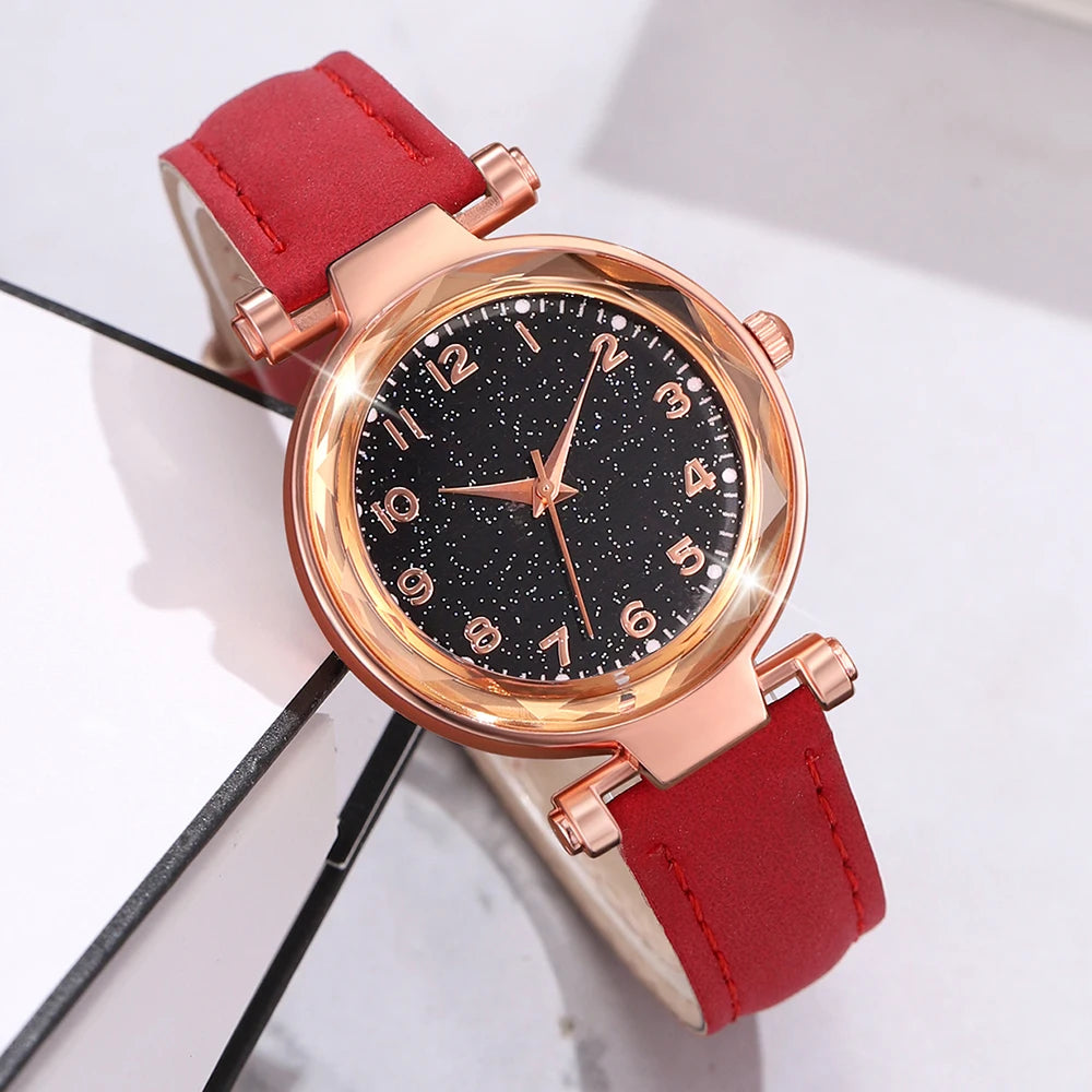 Set de 6 piezas de reloj y joyas para mujer en color rojo: Elegante, divertido y perfecto para regalar