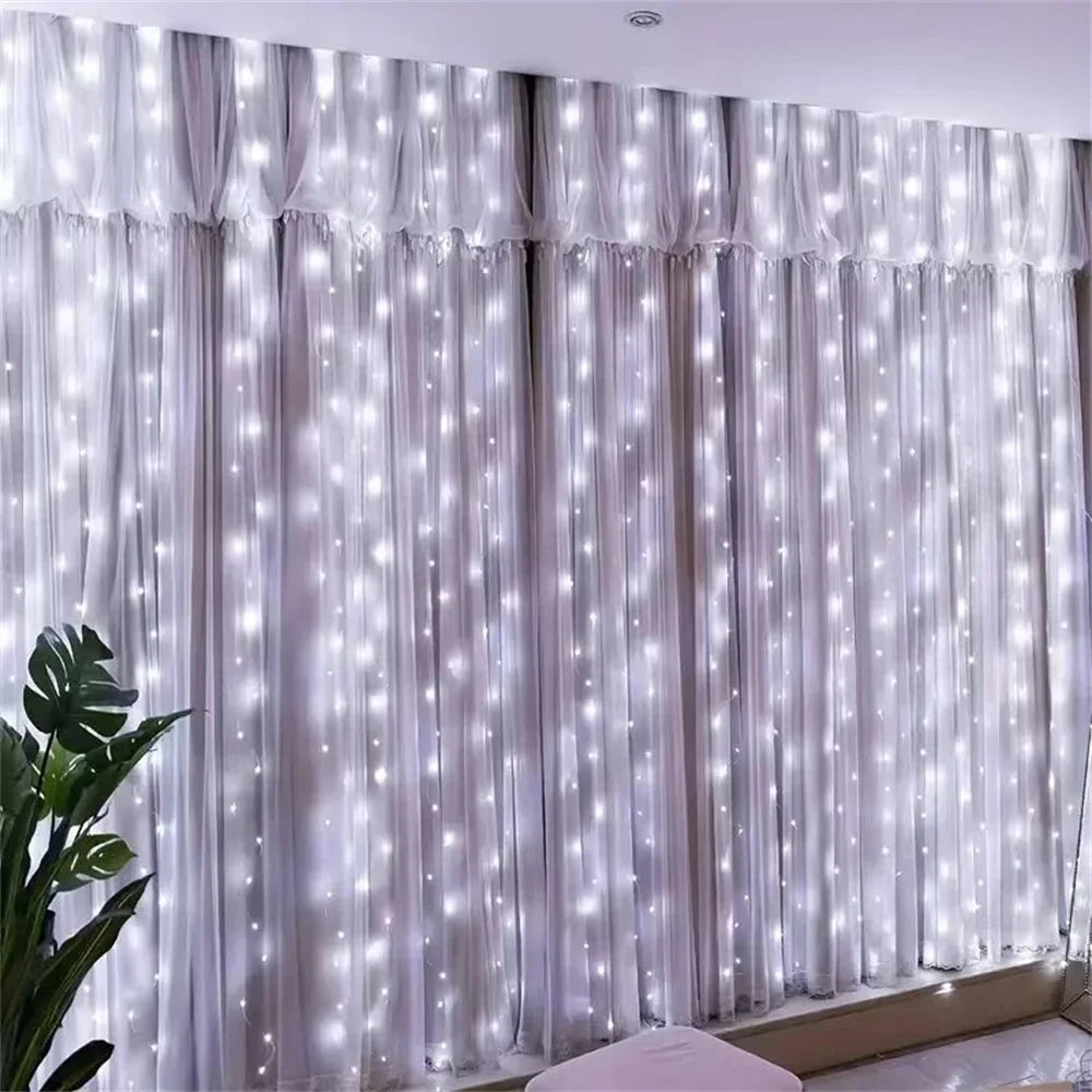 Guirnalda de luces de hadas LED para boda, luces de Navidad, enchufe USB, cortina, cadena de luces, decoración navideña, fiesta de cumpleaños, decoración de pared
