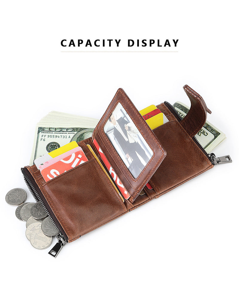 Cartera de lujo de diseño para hombre, carteras de hombre de cuero genuino, RFID de alta calidad, monedero para hombre, tarjetero, carteras vintage