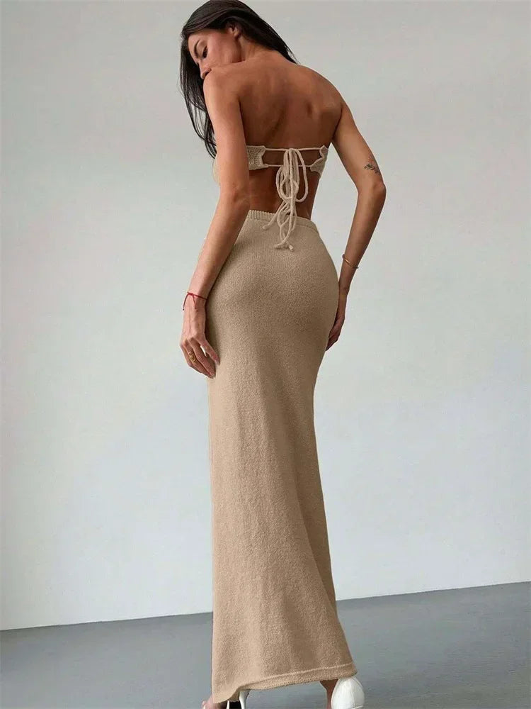 Conjunto de punto de 2 piezas para mujer, falda larga con retales florales, tops de tubo y falda de playa ajustada de cintura alta, conjuntos de punto para mujer