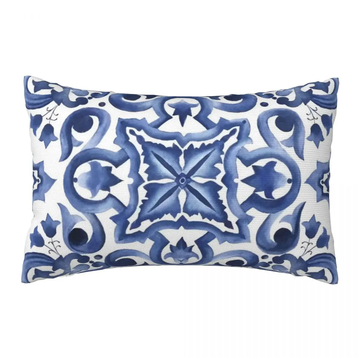 Blue Ornate Floral Mediterranean Sicilian Tile Pillowcase Polyester Pillows Cover Cushion Comfort Throw Pillow Sofa Cushions