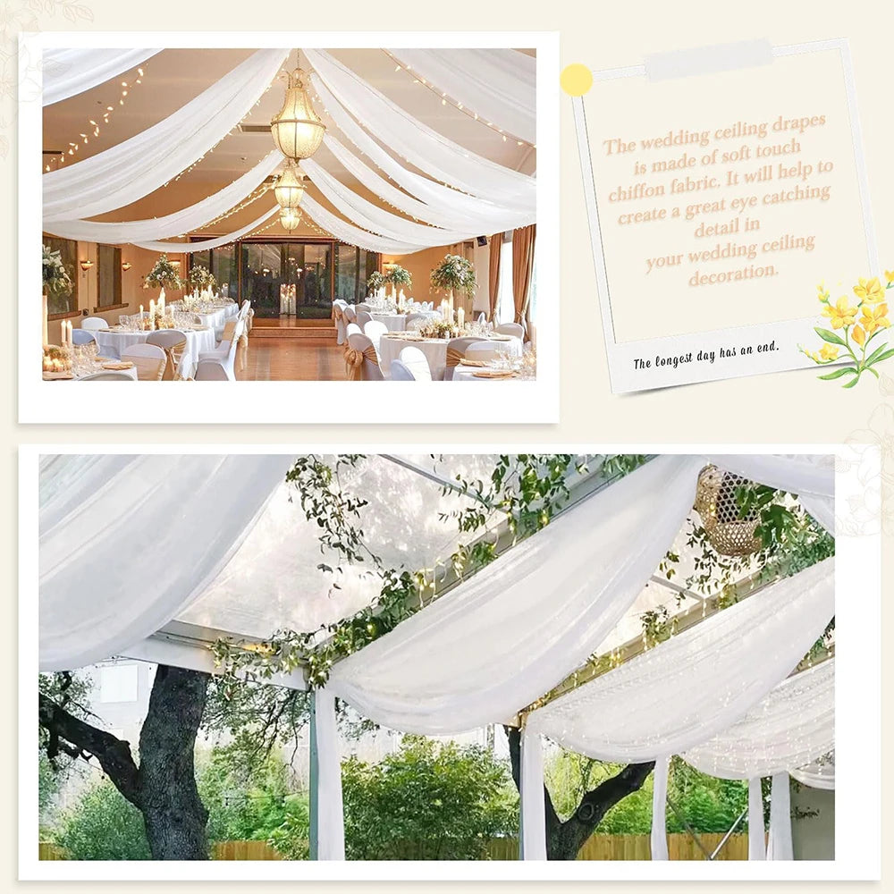 Bryllupsgardiner Takdekorasjon Chiffon Gjennomsiktig Gardin til Bryllupsmottak Bursdagsfest Buegardiner Telt Soverom Bakteppe