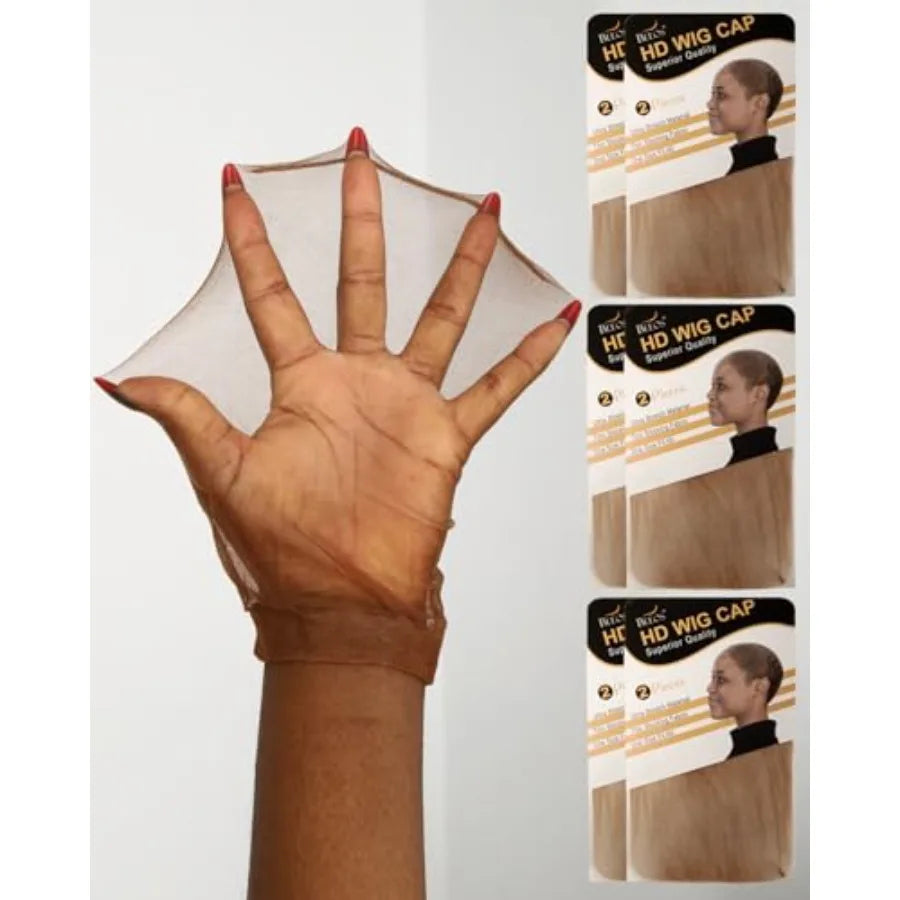 Gorro de peluca HD marrón TIPO PIEL, 12 piezas gorros de peluca invisibles ultrafinos para mujeres, gorros HD elásticos transpirables tipo media para pelucas de encaje Fro