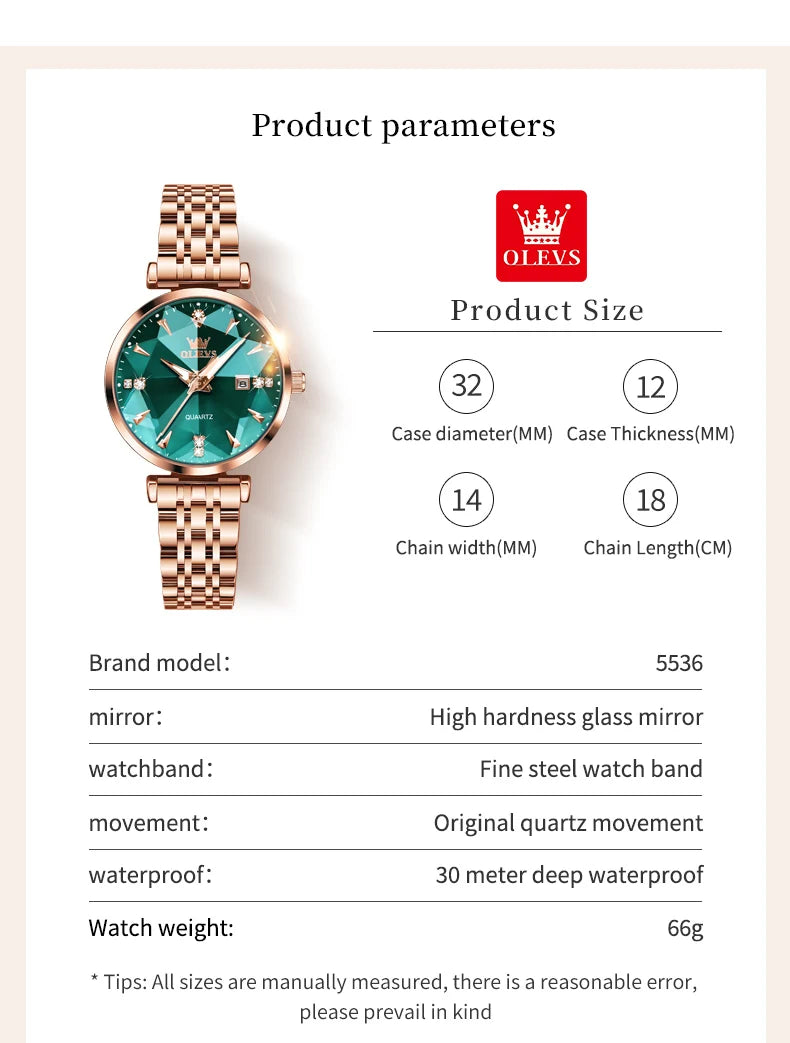 OLEVS 5536 Reloj de mujer de alta calidad con diseño de joyas elegantes, reloj de cuarzo impermeable, reloj de lujo de oro rosa para mujer Reloj Mujer