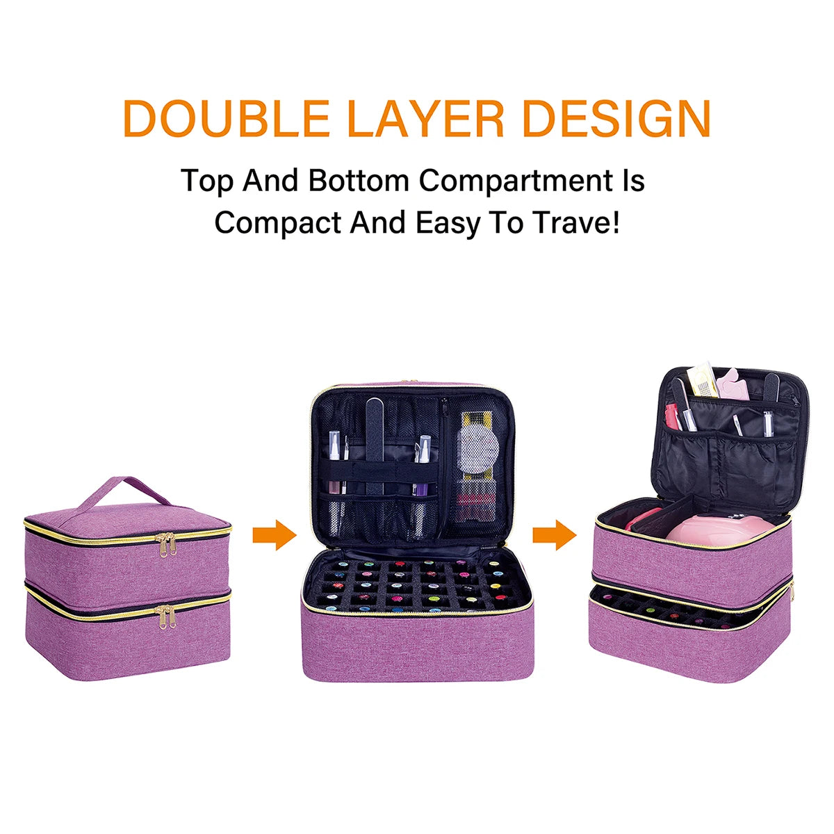 UOZL Neceser doble capa para esmaltes de uñas