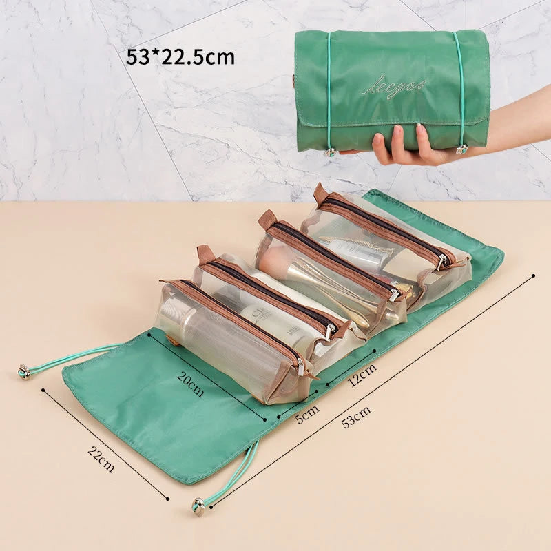 Bolsas de maquillaje desmontables, 4 piezas en 1, neceser portátil de viaje plegable y separable, organizador de almacenamiento de artículos de tocador, bolsa de maquillaje nueva
