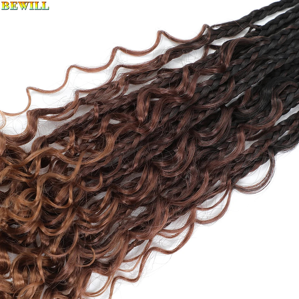 18" Long Boho Braids Extensions Goddess Box Braids Crochet Hair Black Purple Pink Synthetic Braiding Hair Bohemian Hippie Braids