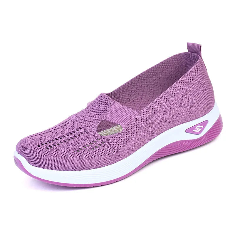 Zapatillas de verano para mujer de malla transpirable, ligeras, sin cordones, plataforma plana, informales, antideslizantes para caminar, tejidas