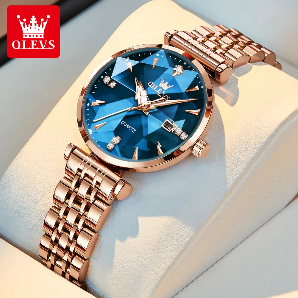 OLEVS 5536 Reloj de mujer de alta calidad con diseño de joyas elegantes, reloj de cuarzo impermeable, reloj de lujo de oro rosa para mujer Reloj Mujer