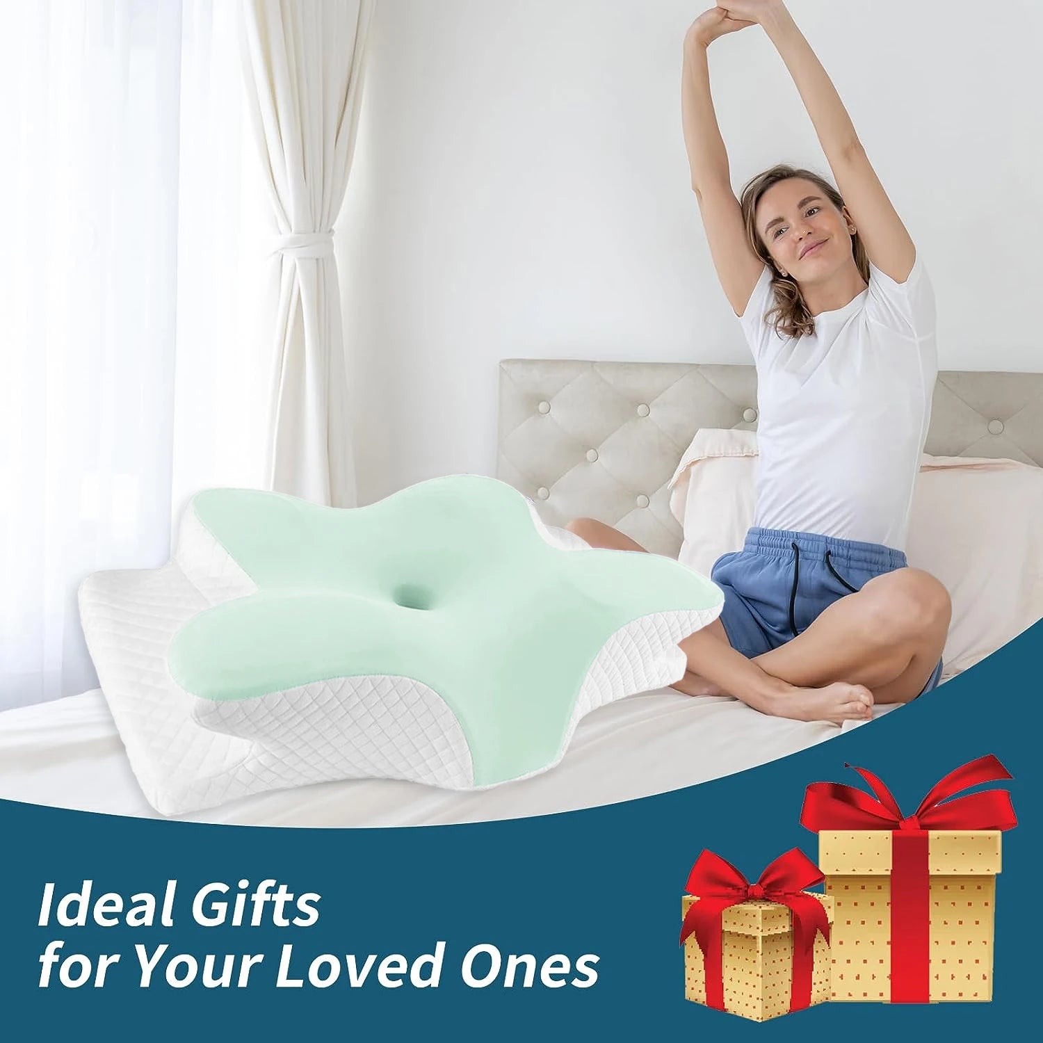 Cervical Pillow for Neck and Shoulder, Memory Foam Neck Pillow, Upgraded Ergonomic Orthopedic Neck Support Pillow for Back Side