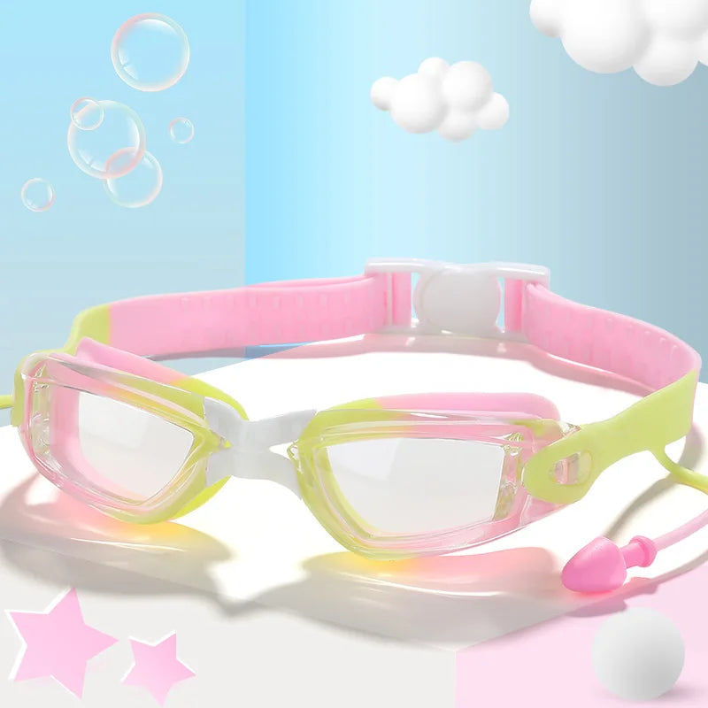 Lunettes de natation professionnelles pour enfants, étanches, antibuée, protection UV, HD, pour piscine, sports aquatiques, avec bouchons d'oreilles