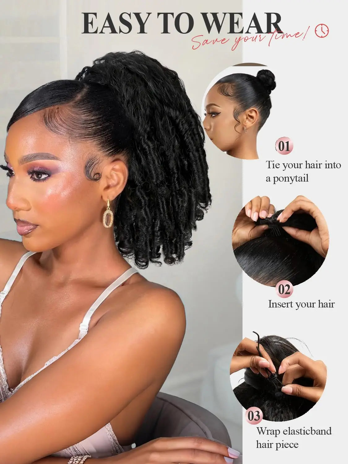 Ponytail Extension Afro Kinky Curly 12-18 Inch Drawstring Ponytail Extension with Unique Bouncy Curls End Pony Tail Synthetic