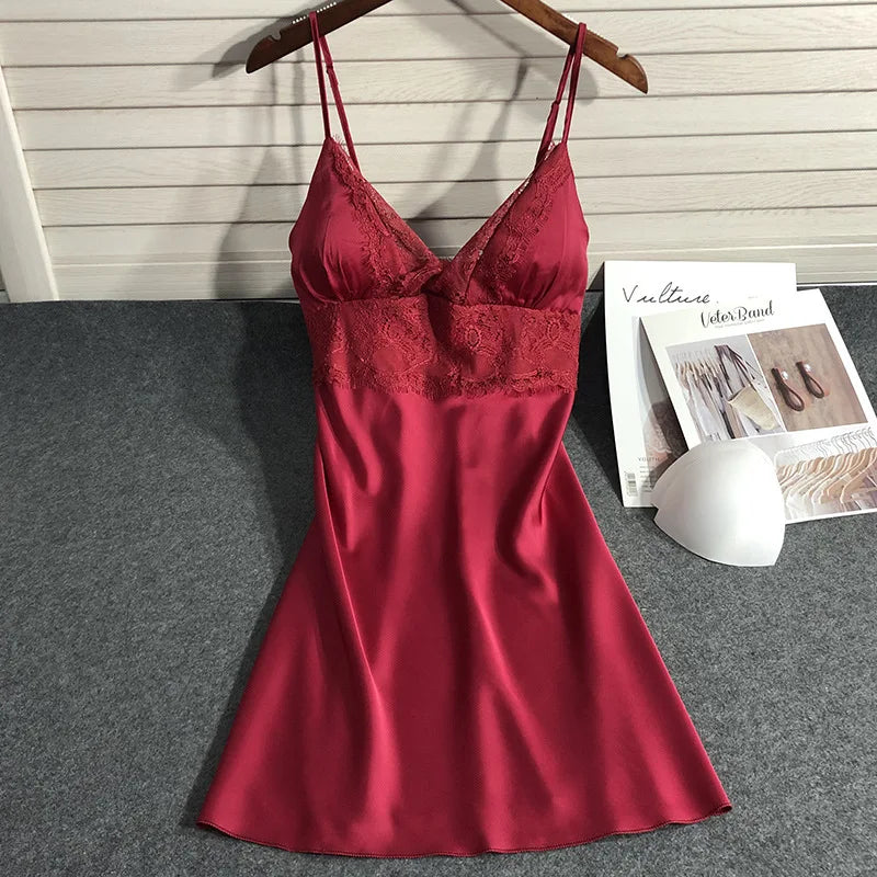 Pijama de cinco piezas para mujer, ropa de dormir para primavera y verano, camisón, bata de baño sexy de encaje, bata de satén de seda suelta para el hogar, ropa de estar en casa