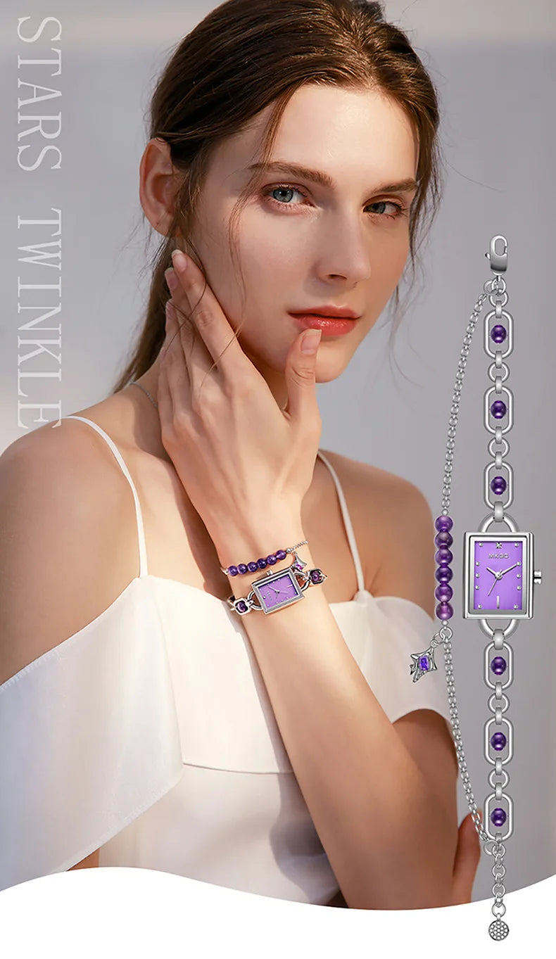 Reloj de mujer de lujo ligero con cristales exquisitos y pulsera de esmeraldas medievales, relojes de cuarzo de moda para mujer y accesorios