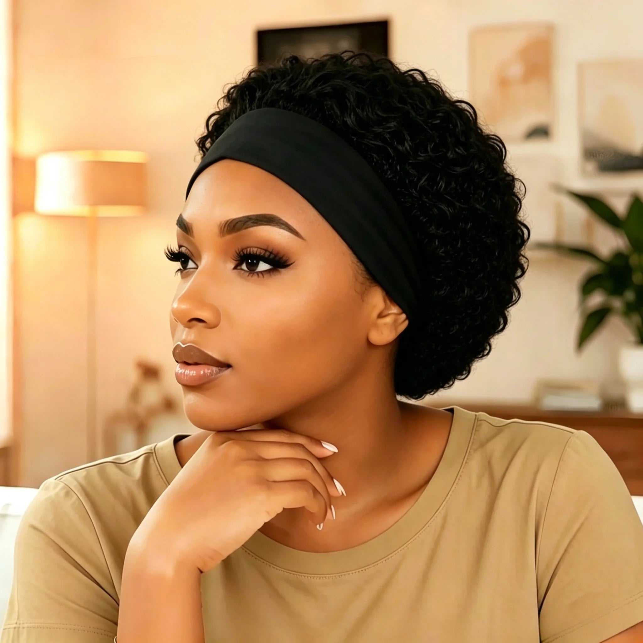 Curly Headband Human Hair Wig