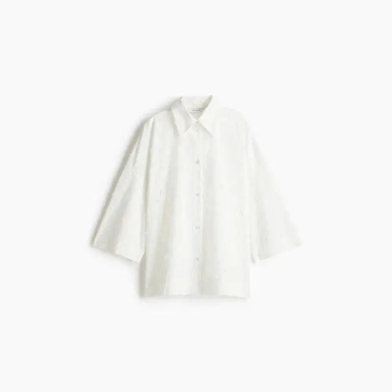 Conjunto de falda larga y camisa blanca con borlas para mujer, blusa suelta con botones, solapa y manga de puño, falda acampanada de cintura alta, conjunto de 2 piezas para verano de 2025