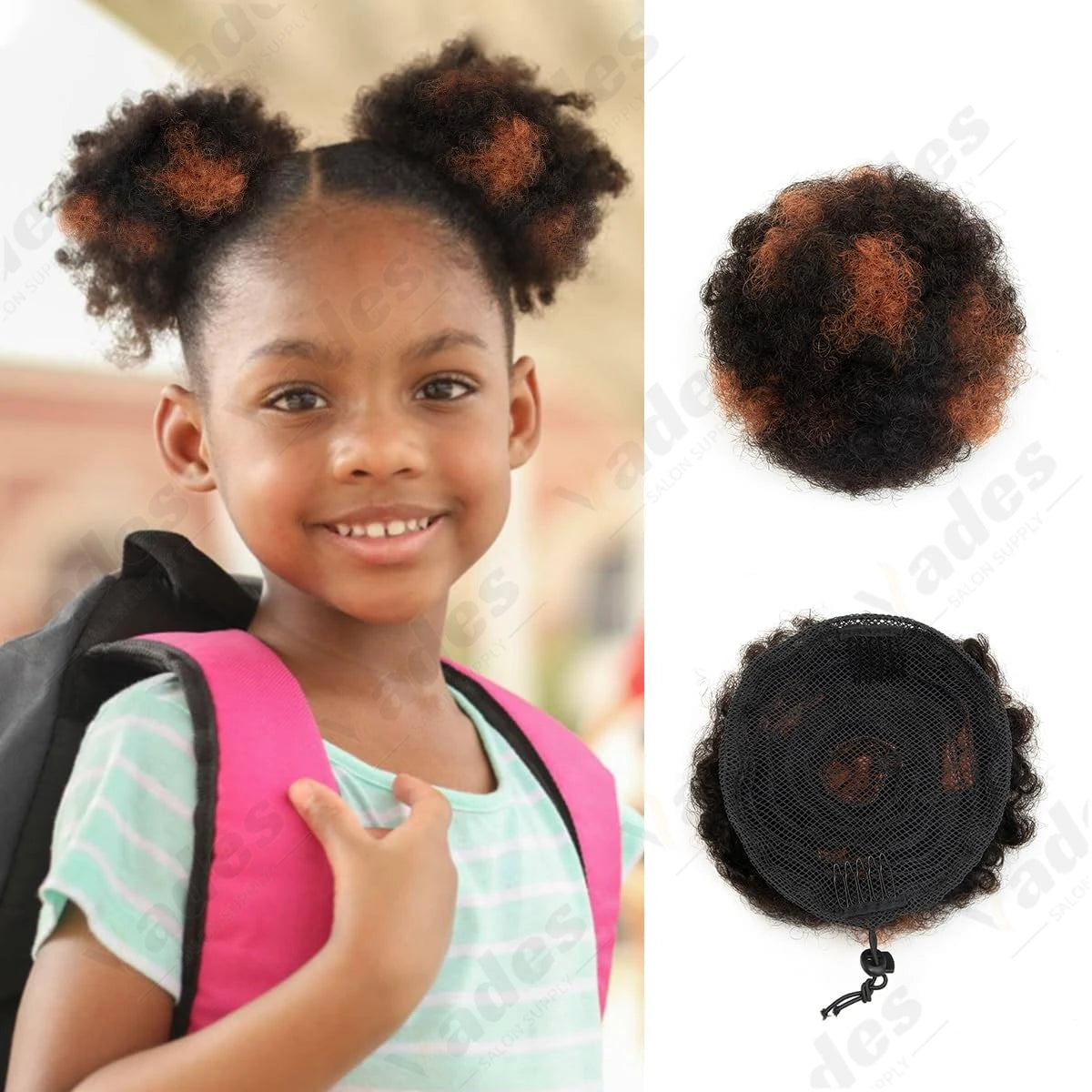 VADES HAIR Afro Puff Hair Bun Human Hair Small Drawstring Ponytail Natural Black Curly Hairpiece 4 6 8 inch One piece per pack