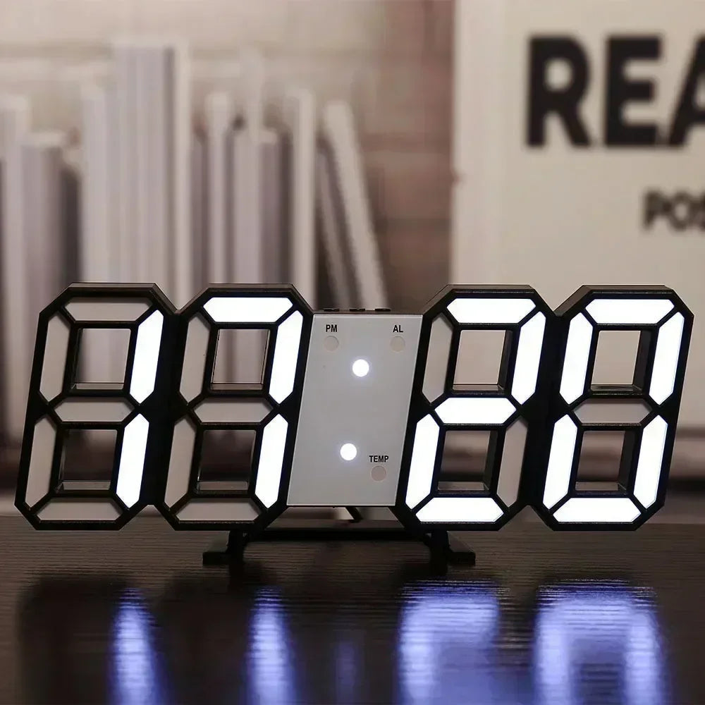 Reloj digital de pared, decoración para dormitorio, relojes electrónicos ajustables, relojes 3D LED para decoración del hogar, reloj con modo nocturno que brilla.