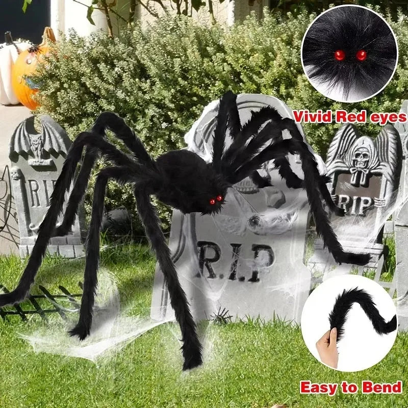 Araña Grande de Peluche de Halloween, Decoración de Halloween de Terror, Accesorio de Fiesta, Decoración Gigante de Araña para Exteriores de 30-200cm, Broma de Cámara, Araña Negra