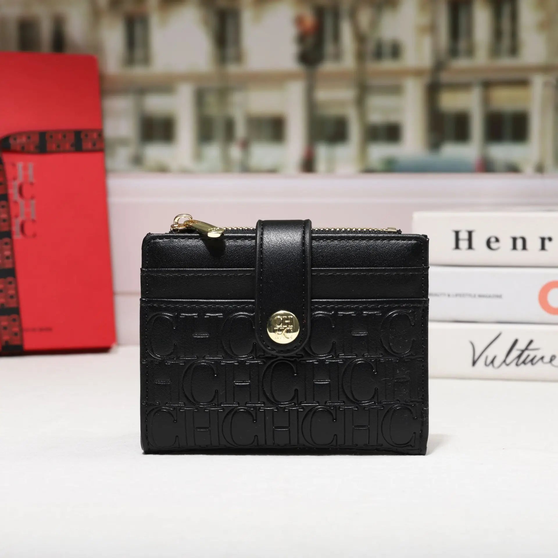 Cartera CH Luxury Classic plegable pequeña y ligera para mujer, cartera retro con estampado, mini tarjetero, monedero multifunción para tarjetas de identificación