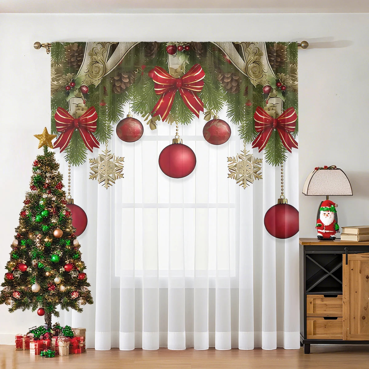 Christmas Sheer Door Curtain – Elegant Holiday Glow for Your Home