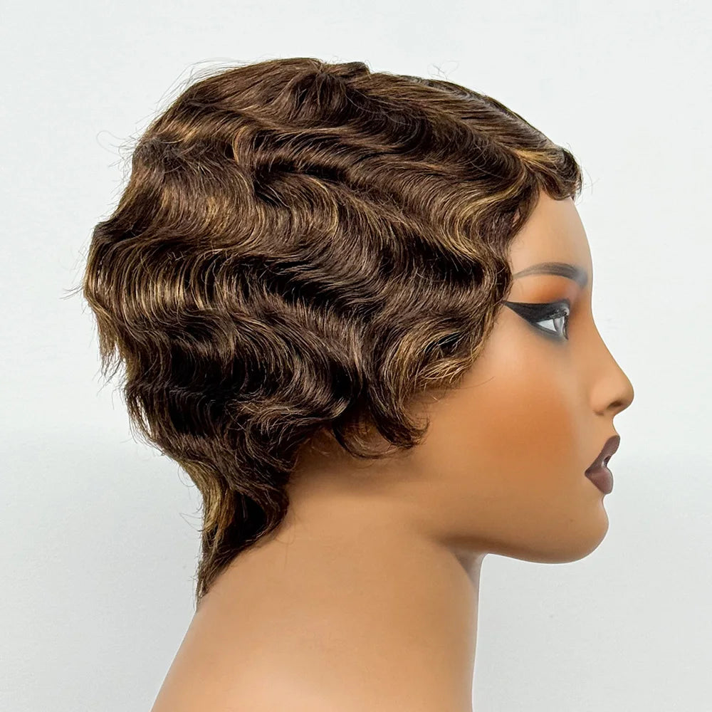Full Machine Made Wigs Pixie Cut Short Bob Loose Wave Human Hair Wigs Curly Wave Bob Glueless Wigs Remy Hair for Black Women