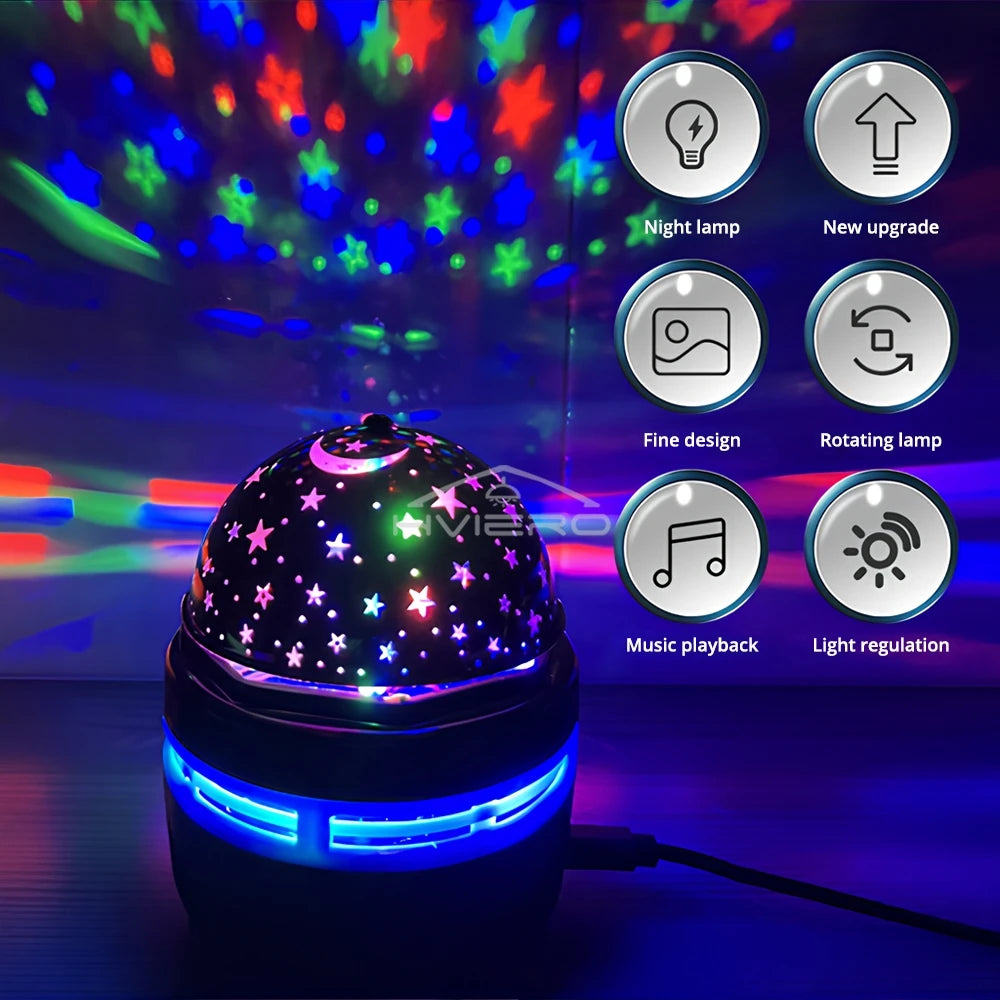 Proyector de luz nocturna Galaxy Lámparas de mesa USB Sala de juegos Cine en casa Techo Decoración de boda Halloween Gira automáticamente