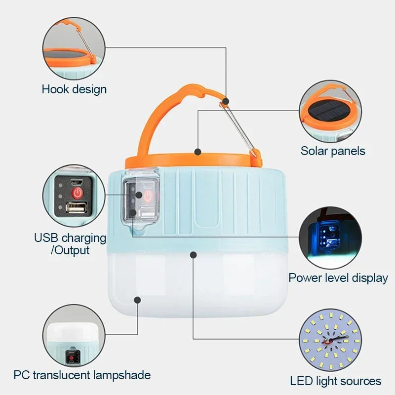 Linterna de camping portátil Power Bank Linternas LED de camping de mano impermeables para tienda de campaña al aire libre Foco recargable Linterna
