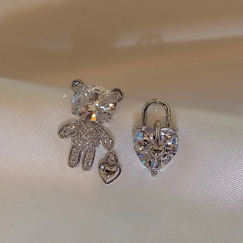 Pendientes colgantes de oso de gominola de acrílico bonitos para mujer, pendientes de aro de oso arcoíris CZ, joyería dulce de niña, moda coreana 2022