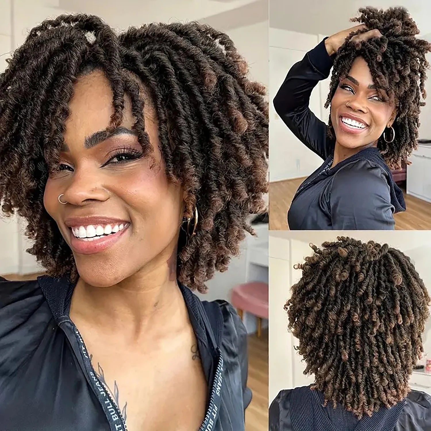 Peluca Afro Bob de rastas, peluca trenzada sintética de ganchillo con rastas falsas, versátil estilo de rastas cortas para mujer