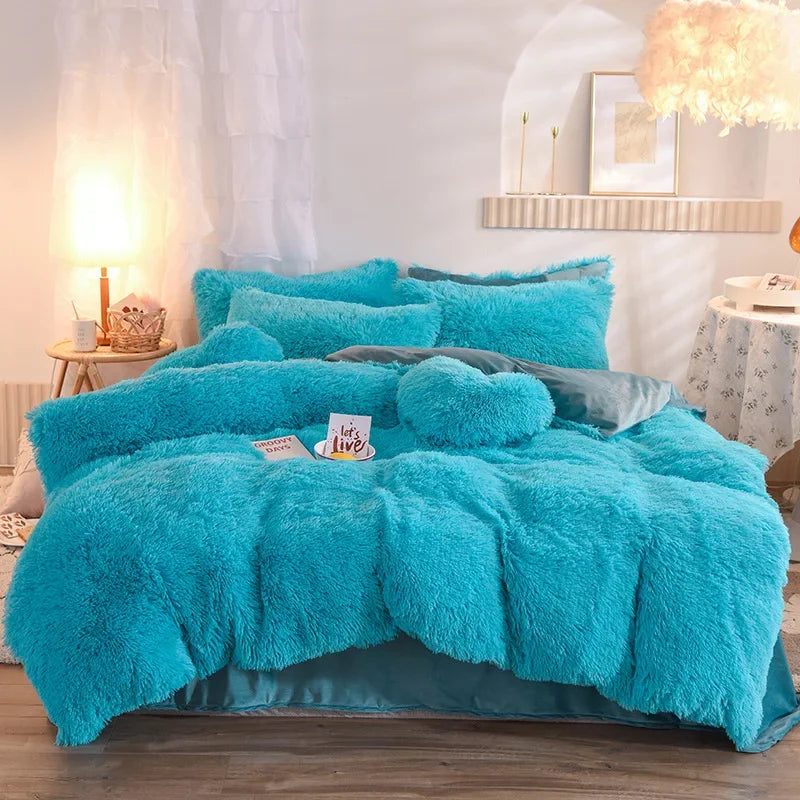 Juego de funda nórdica de felpa de lujo de 3/4 piezas – Ropa de cama cómoda y suave, perfecta para el confort del dormitorio, ideal para habitaciones de invitados y estética de dormitorios universitarios.