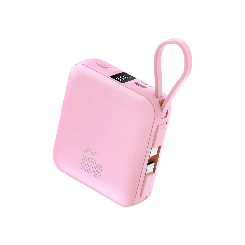 10000 mAh powerbank 22,5 W superrask lading, kompakt og bærbar med egen kabel, Mini 3C-sertifisert mobil strømforsyning.