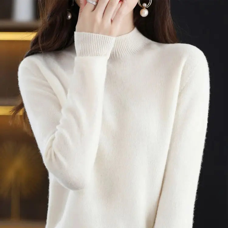 Suéter de mujer otoño invierno, camisas base cálidas casuales, cuello simulado, tejido básico, jerséis de manga larga, moda coreana