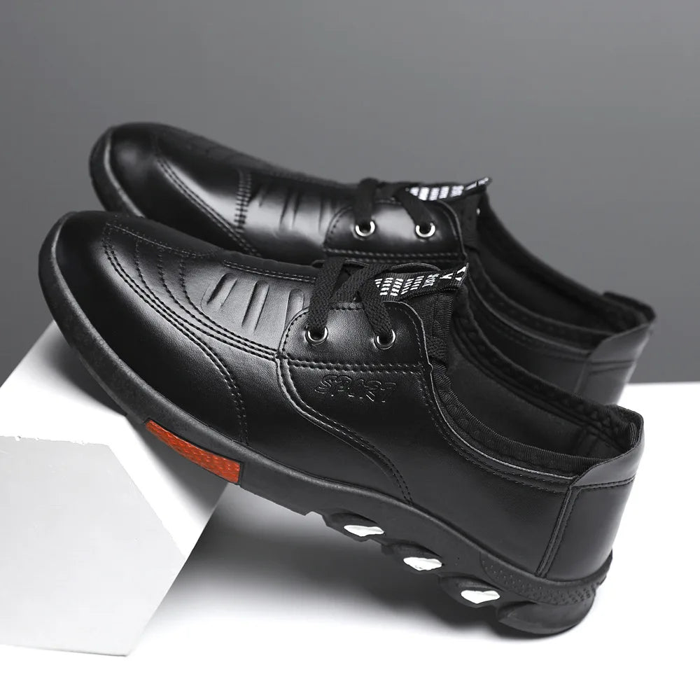Zapatos de Cuero para Hombres Zapatos Casual de Negocios Suela Blanda Mocasines Antideslizantes Mocasines de Conducción Masculinos Zapatillas Transpirables sin Cordones