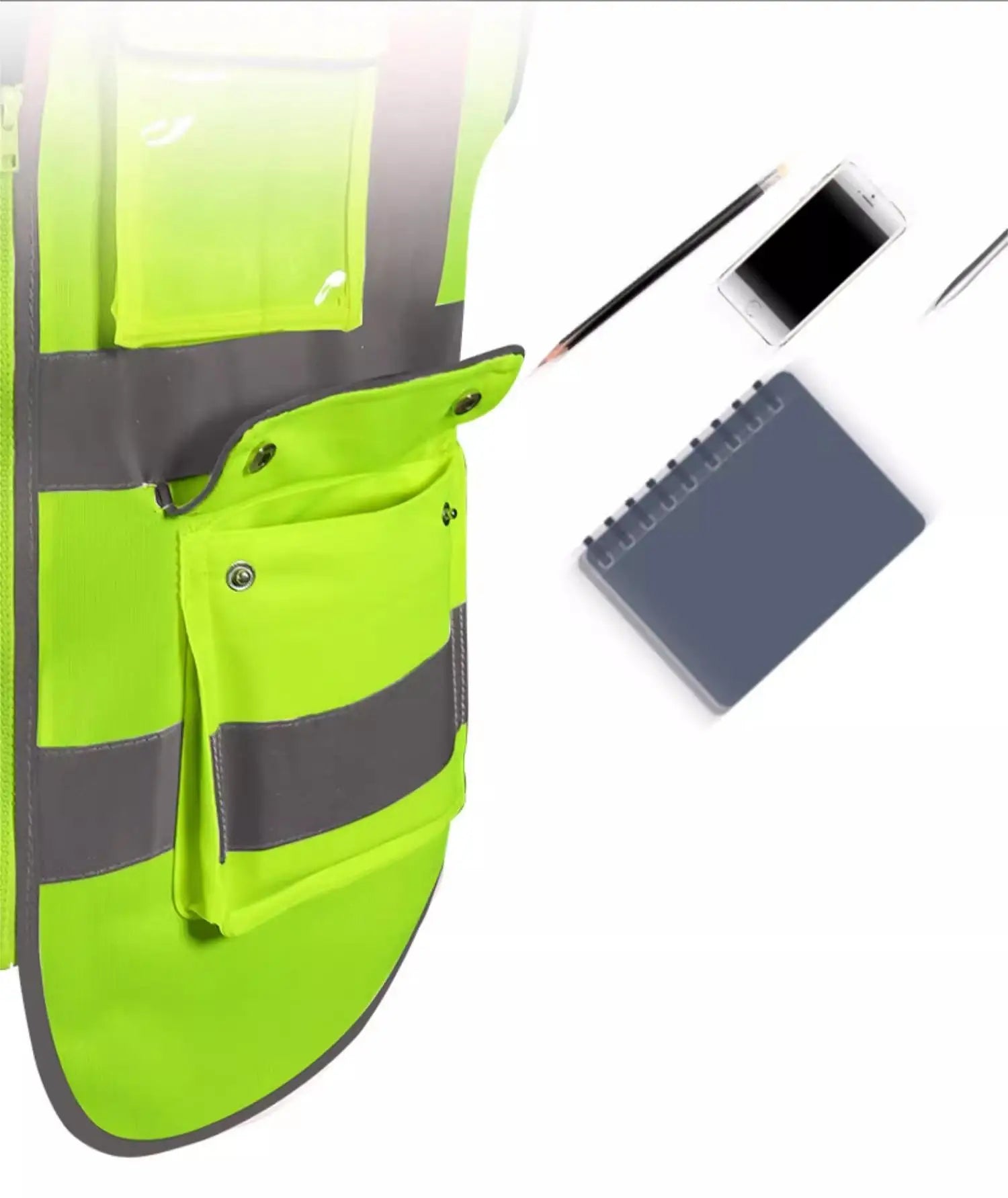 Chaleco de seguridad para hombre, chaleco de construcción, ropa de trabajo con múltiples bolsillos y cremallera