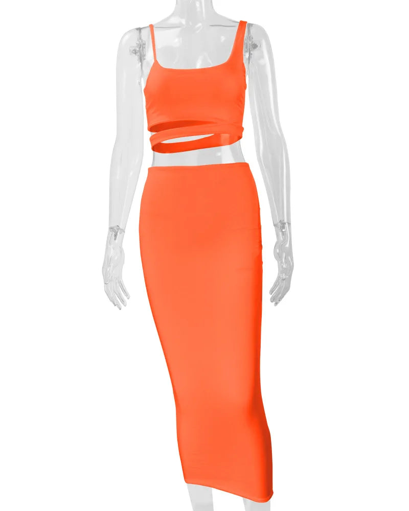 Conjuntos de faldas de verano para mujer, top corto sin tirantes con aberturas + conjuntos de falda ajustada elástica de cintura alta, trajes de dos piezas sexys para mujer a la moda