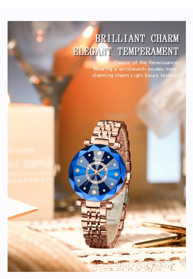 Reloj de Mujer de Lujo Ligero a la Moda con Diamantes, Reloj de Cuarzo Elegante Impermeable V005