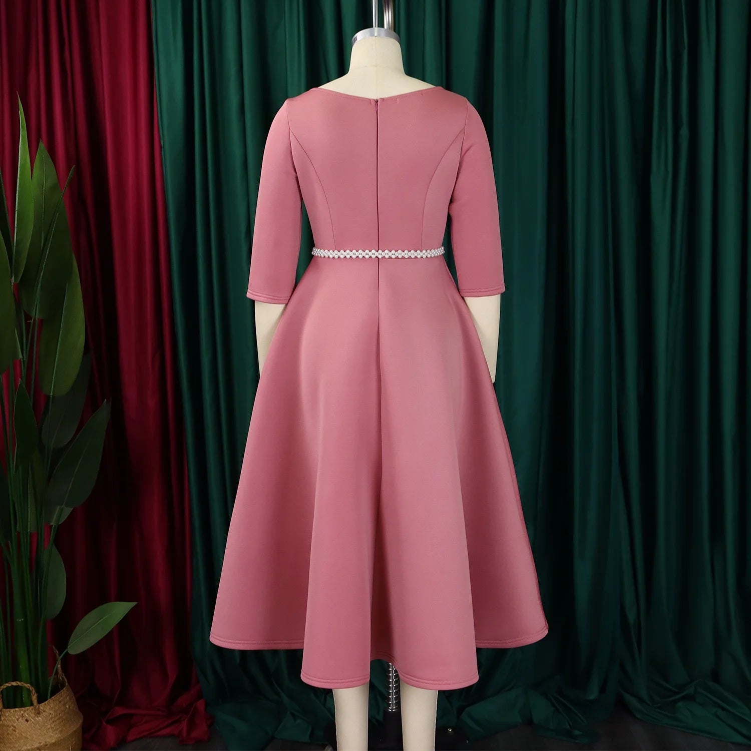 Vestidos de lujo para mujer, cuello redondo, manga larga, con cinturón en la cintura, cintura alta, plisados, línea A, hasta el tobillo, elegantes vestidos de cumpleaños para mujer