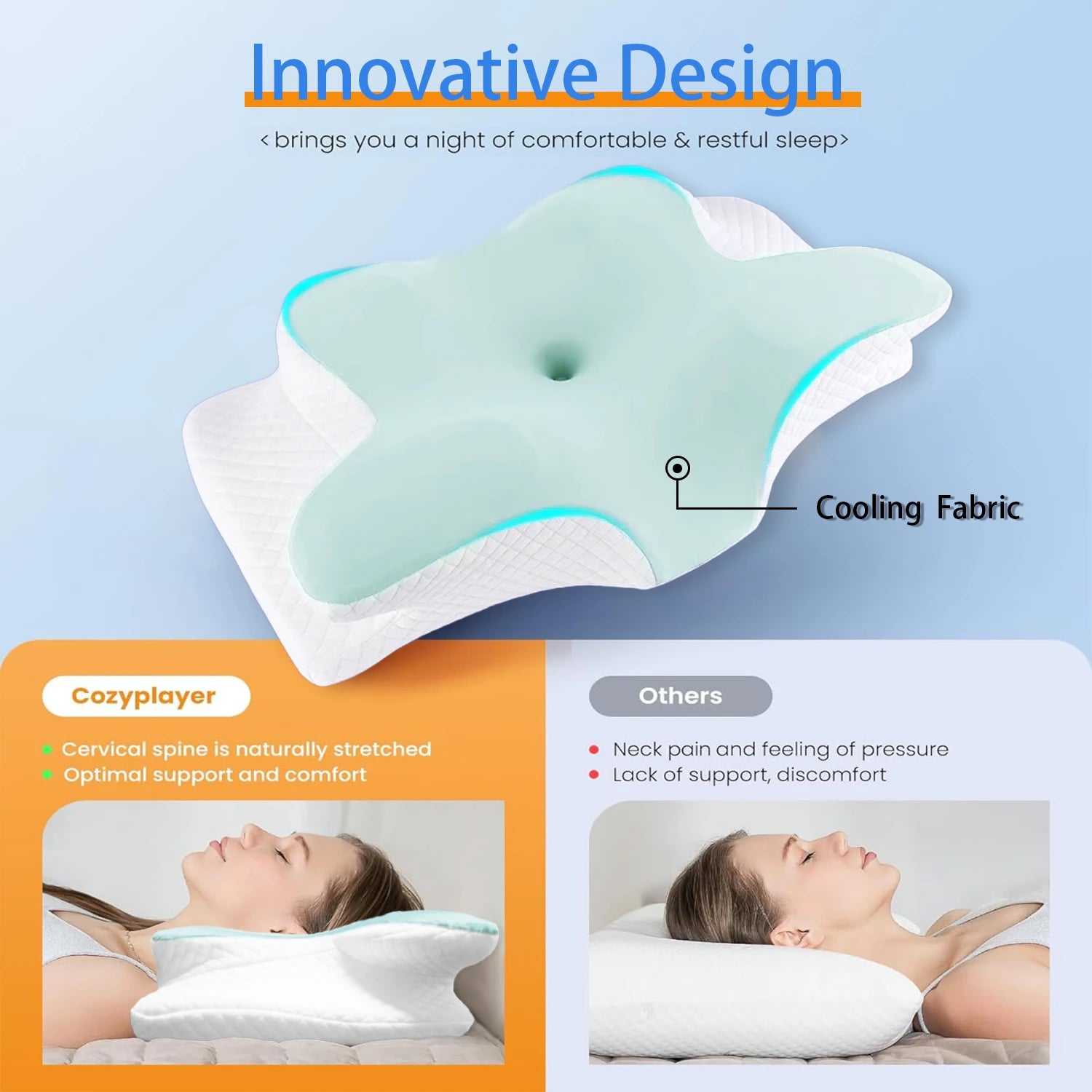 Cervikalpute for nakke og skulder, nakkepute i minneskum, oppgradert ergonomisk ortopedisk nakkestøttepute for ryggen