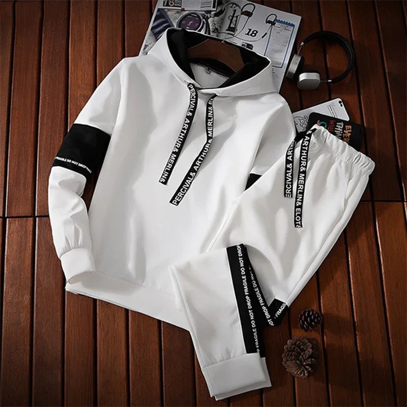 Chándal de hombre casual de lujo con sudadera con capucha de alta calidad, clásico, blanco y negro, traje de simplicidad o top o pantalones para correr