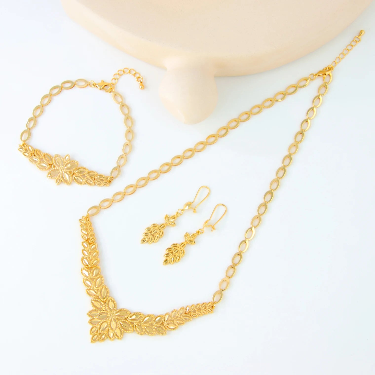 Juego de joyas de boda de lujo de Dubái, chapado en oro de 21k, collar, pulsera y pendientes de oro nupcial árabe, joyería vintage para mujer brasileña