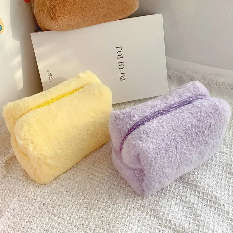 Bolsas de Maquillaje de Piel Sintética para Mujer, Estuche de Maquillaje de Viaje Suave, Organizador de Cosméticos, Estuche de Maquillaje para Señoritas, Niñas, Neceseres, 1 Unidad, Bolsos Sólidos