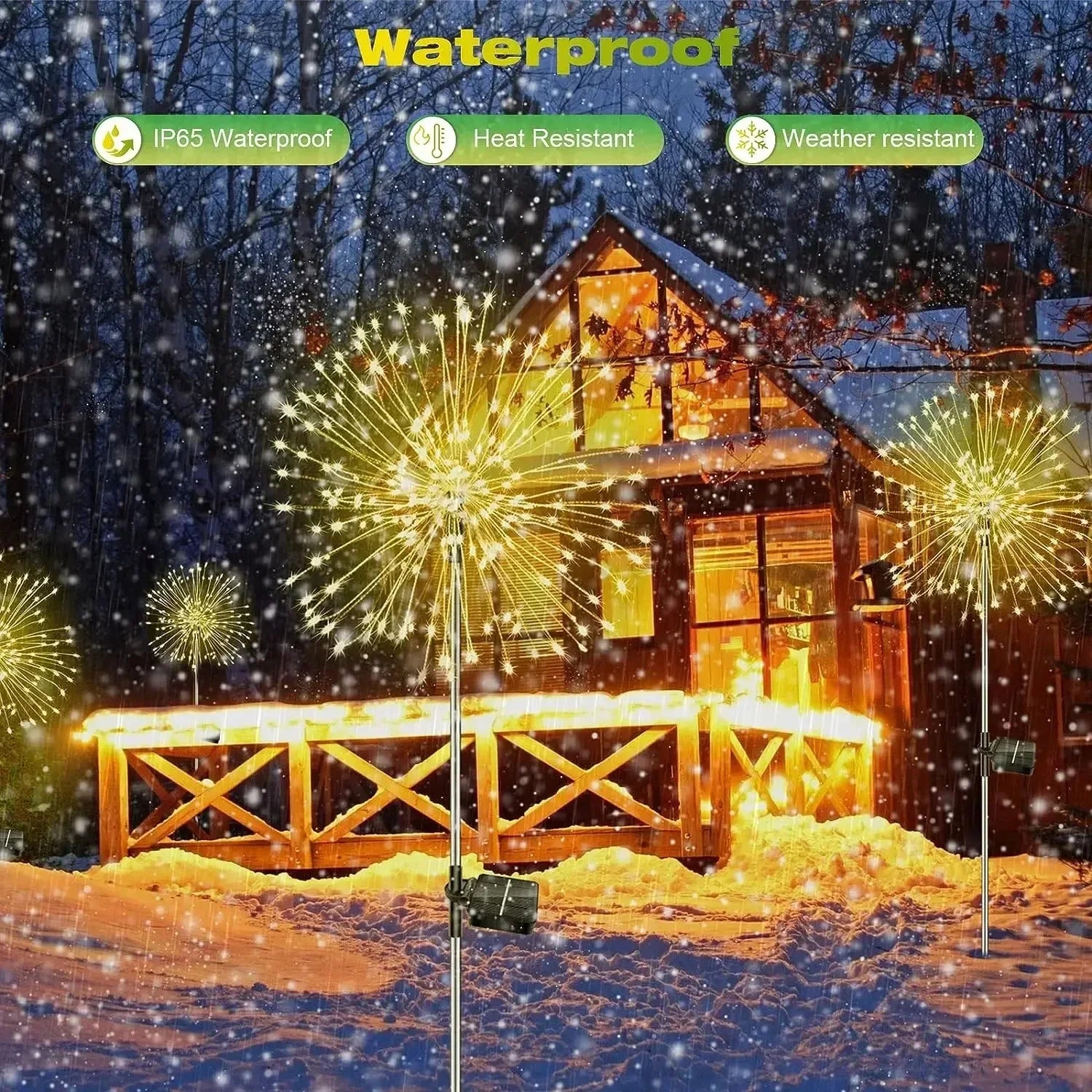 Guirlande lumineuse solaire LED extérieure en forme de feu d'artifice, étanche, en forme de pissenlit, pour la décoration de jardin et d'aménagement paysager. Décoration de pelouse et d'aménagement paysager.