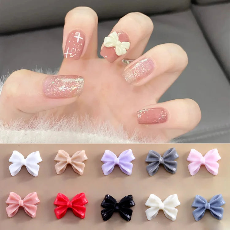 50/100pcs Pink White Kawaii Bow Nail Charm 3D Resin Bowknot Flatback Nail Gems 8*10mm Nail Art rhinestones Jewelries #Bowtie