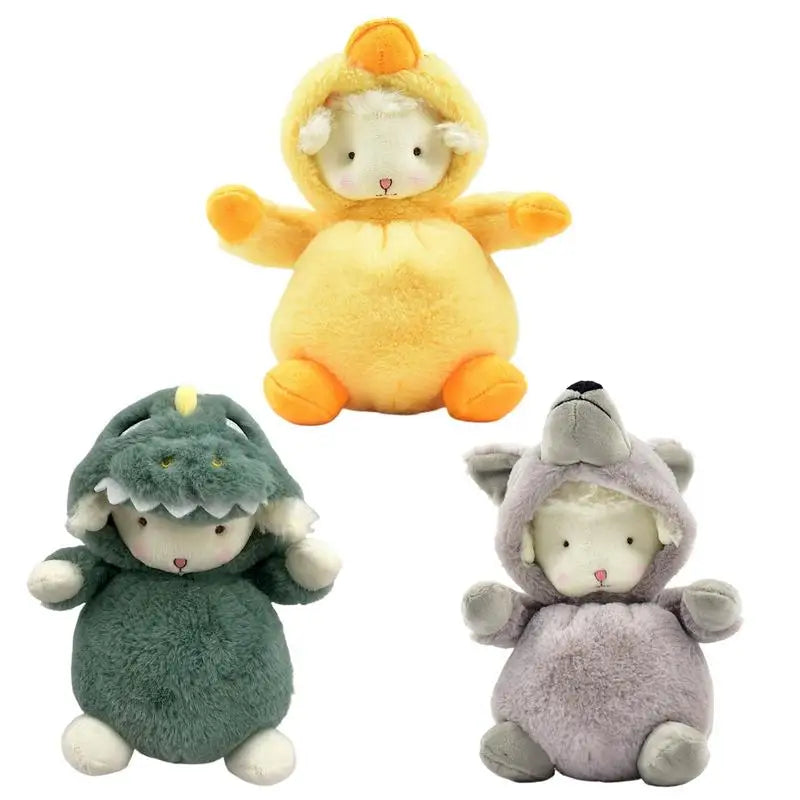Peluche mouton peluche animaux jouet habiller petite poupée agneau transformation en loup gris / canard jaune / dinosaure peluche agneau Dol