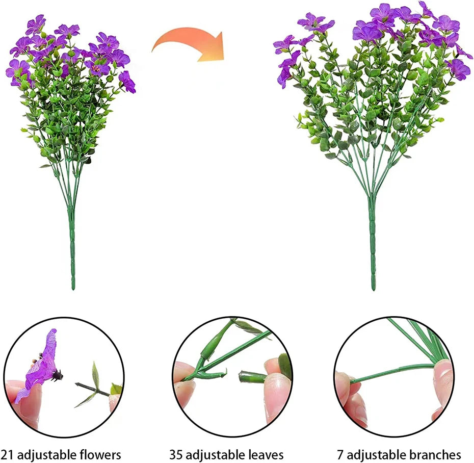 Flores artificiales para exterior, resistentes a los rayos UV, plantas sintéticas para jardín, bodas, hogar, cocina, decoración de granja, plantas artificiales