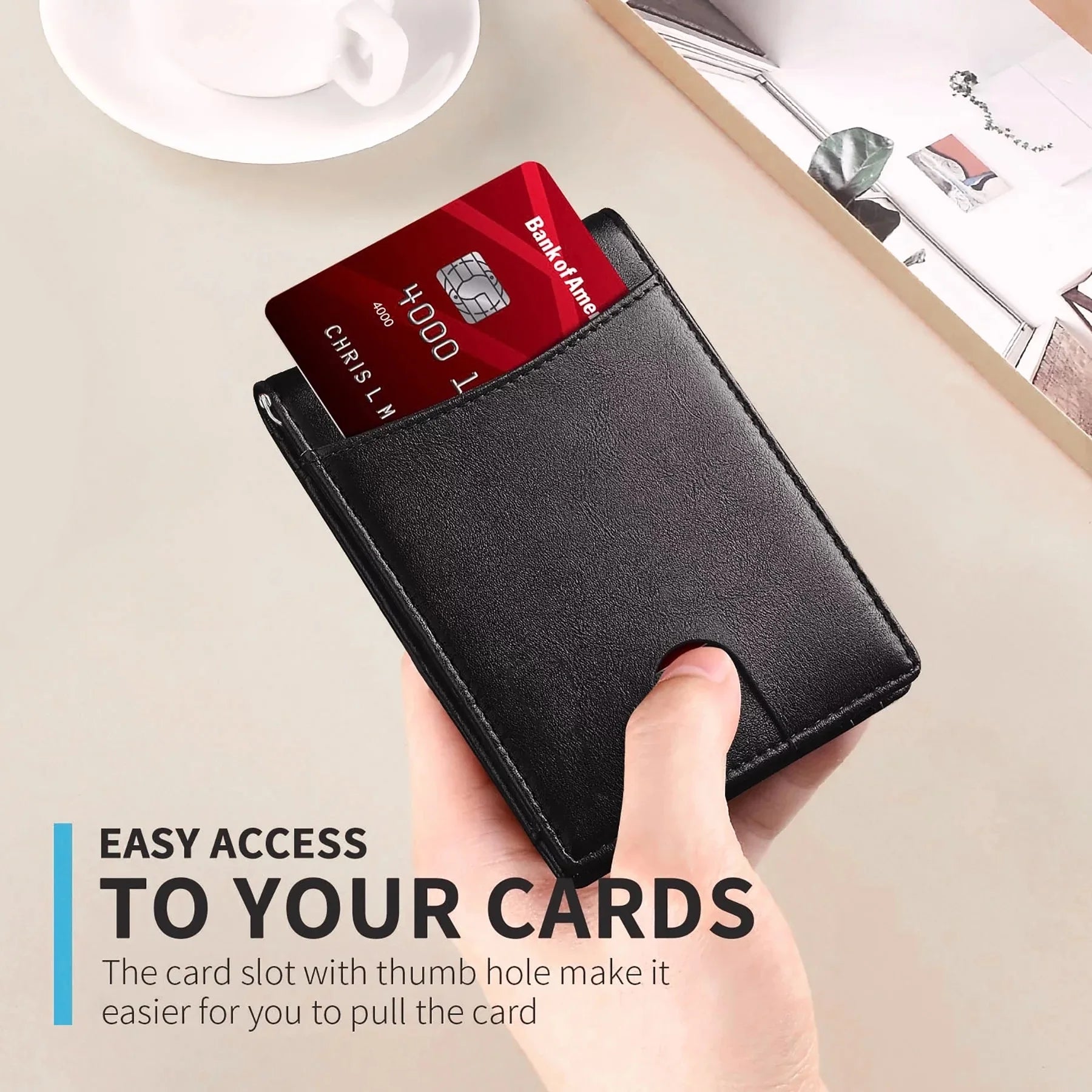 Carteras Delgadas para Hombre - Billetera de Cuero con Clip para Billetes para Hombre - Cartera Bifold RFID para Bolsillo Delantero - Tarjetero Minimalista