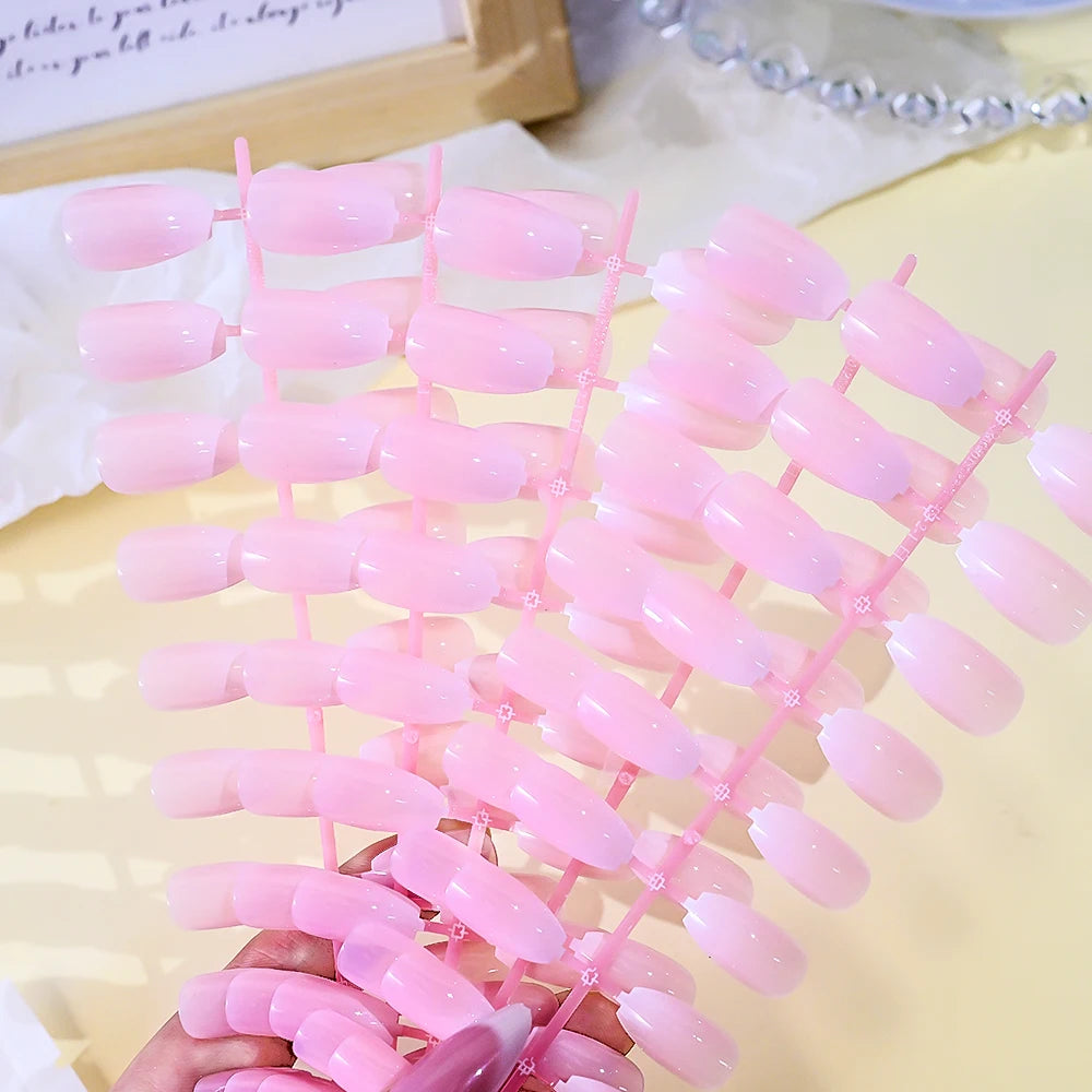 Lot de 120 faux ongles artificiels en acrylique, effet dégradé, effet cercueil, effet brillant, fait main, rose ombré, taille moyenne
